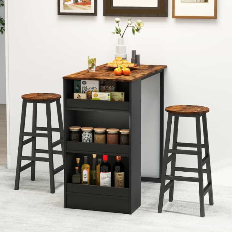 3 Pieces Bar Table Set With Storage