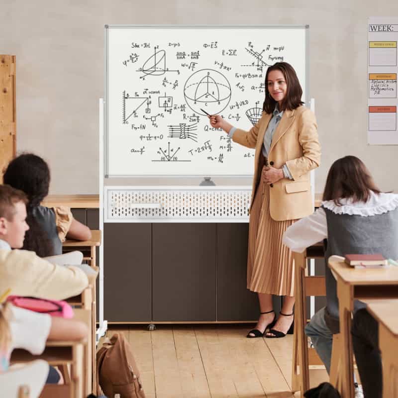 Mobile Whiteboard Adjustable Double-Sided Magnetic Board With Pegboard-White