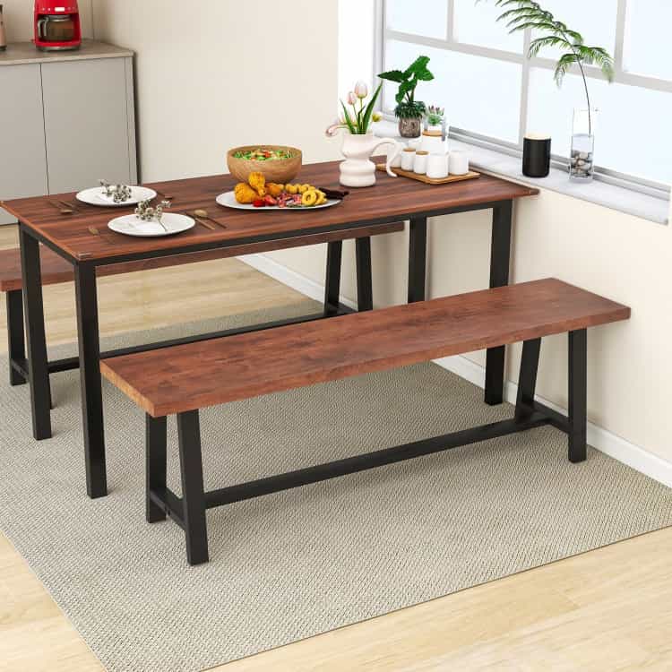 60 Inch Dining Bench 3 Person Entryway Shoe Bench With Metal Frame-60 Inches