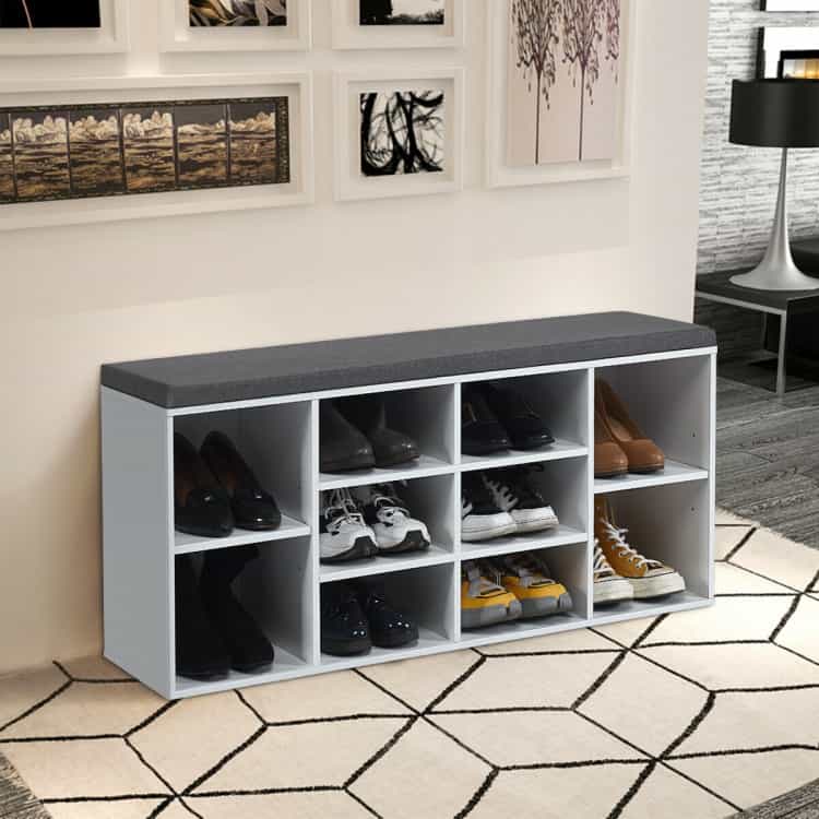 10-Cube Organizer Shoe Storage Bench With Cushion For Entryway-White