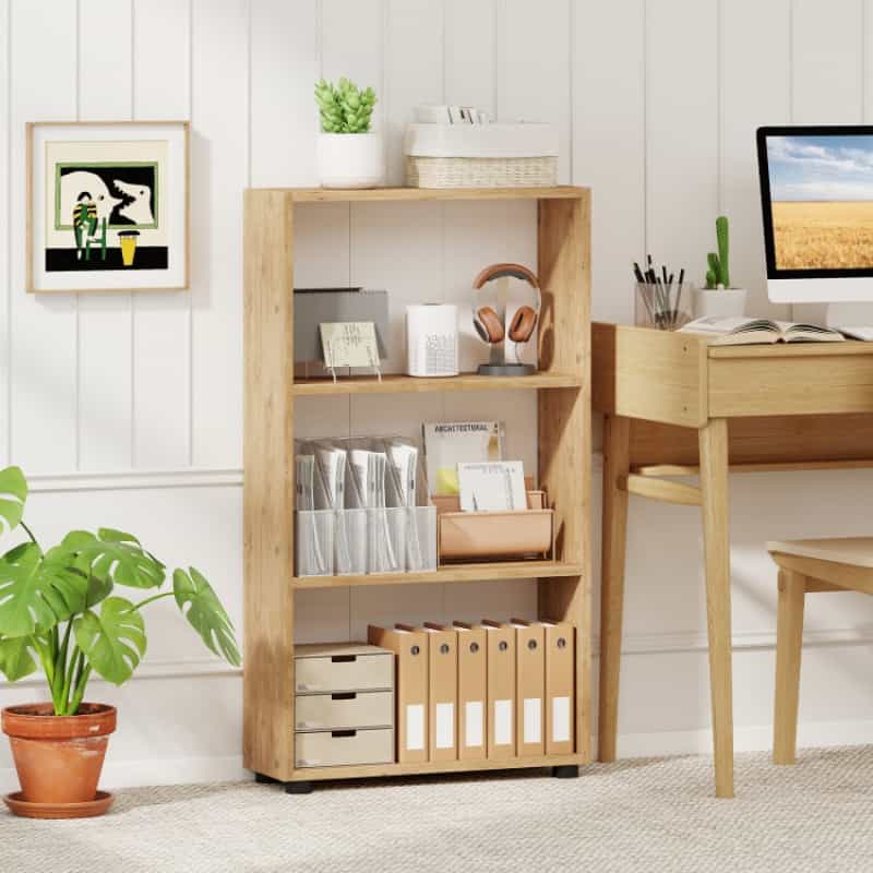 3-Tier Bookcase 42 Inch Tall Book Shelf With Anti-Tipping Kit-Brown