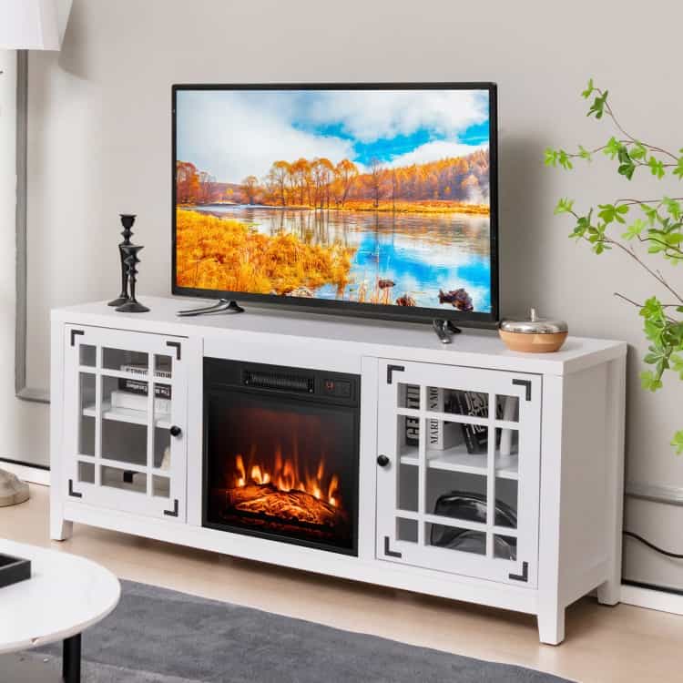 58 Inch Fireplace Tv Stand With Adjustable Shelves For Tvs Up To 65 Inch-White