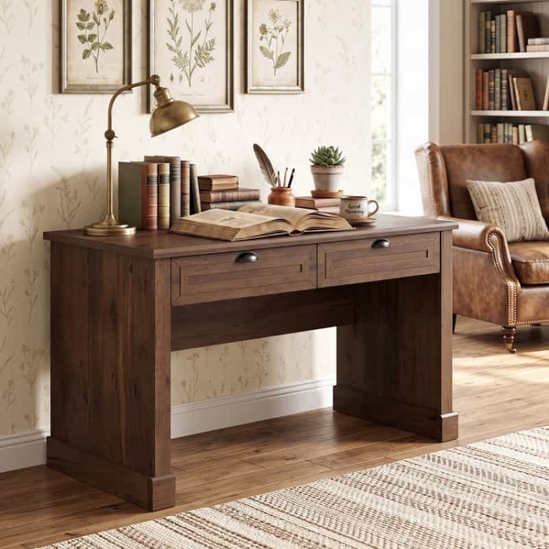48" Farmhouse Executive Desk With 2 Drawers For Studying And Writing-Brown