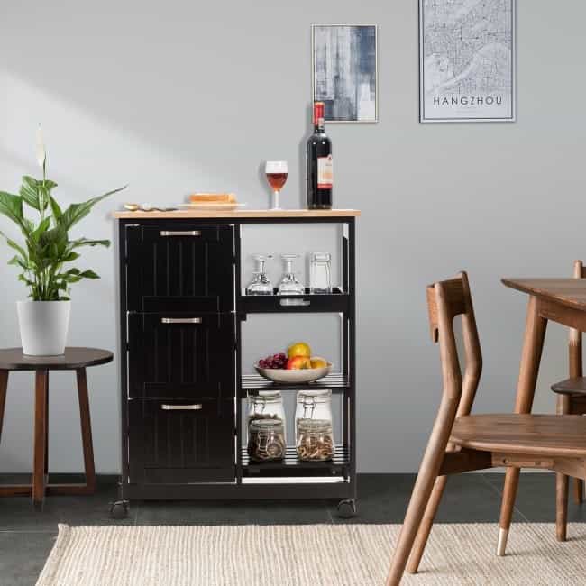 Rolling Kitchen Island Utility Storage Cart With 3 Large Drawers