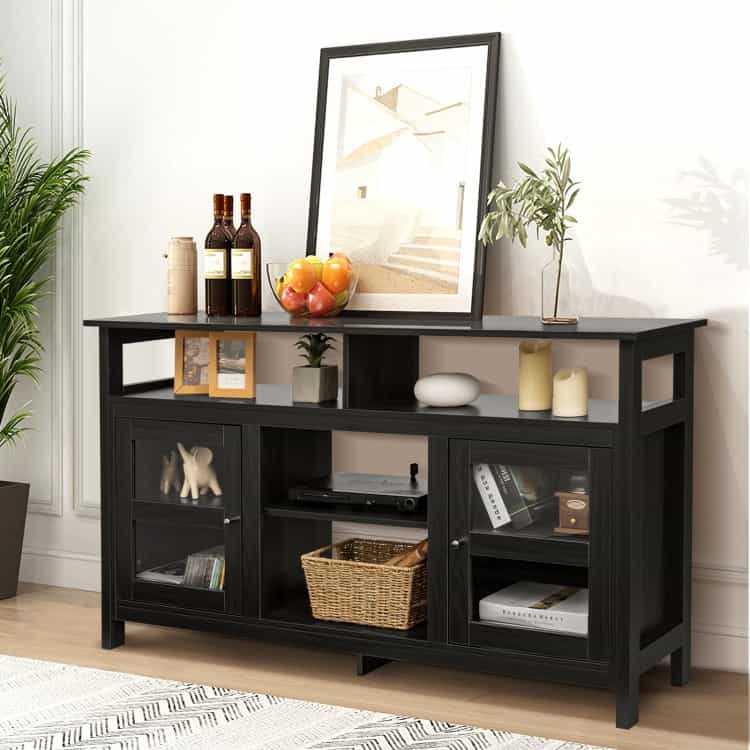 58 Inch Tv Stand Entertainment Console Center With 2 Cabinets-Black