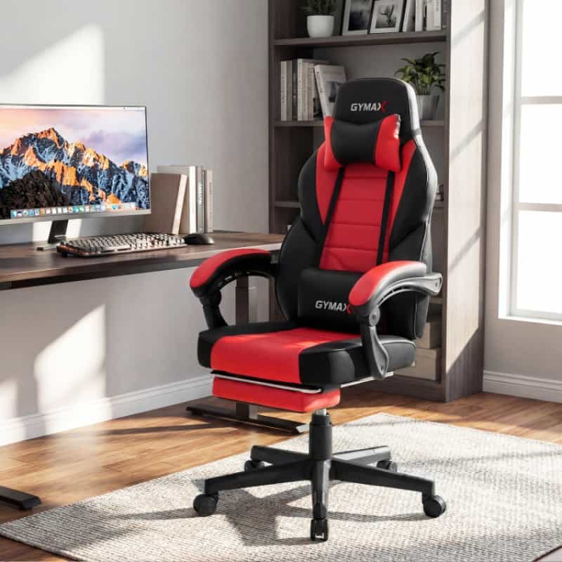 Ergonomic Video Game Chair With Headrest And Reclining Backrest-Red