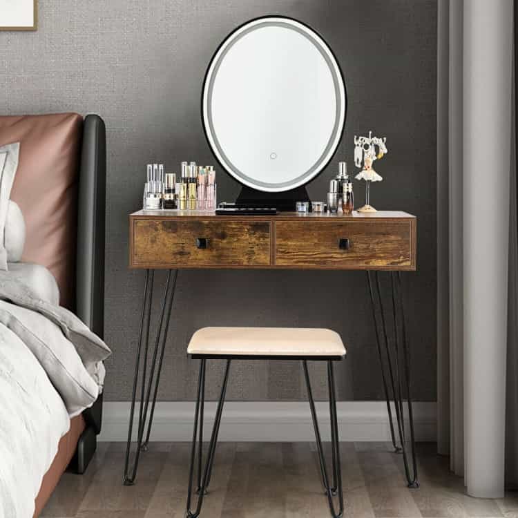 Industrial Makeup Dressing Table With 3 Lighting Modes-Rustic Brown