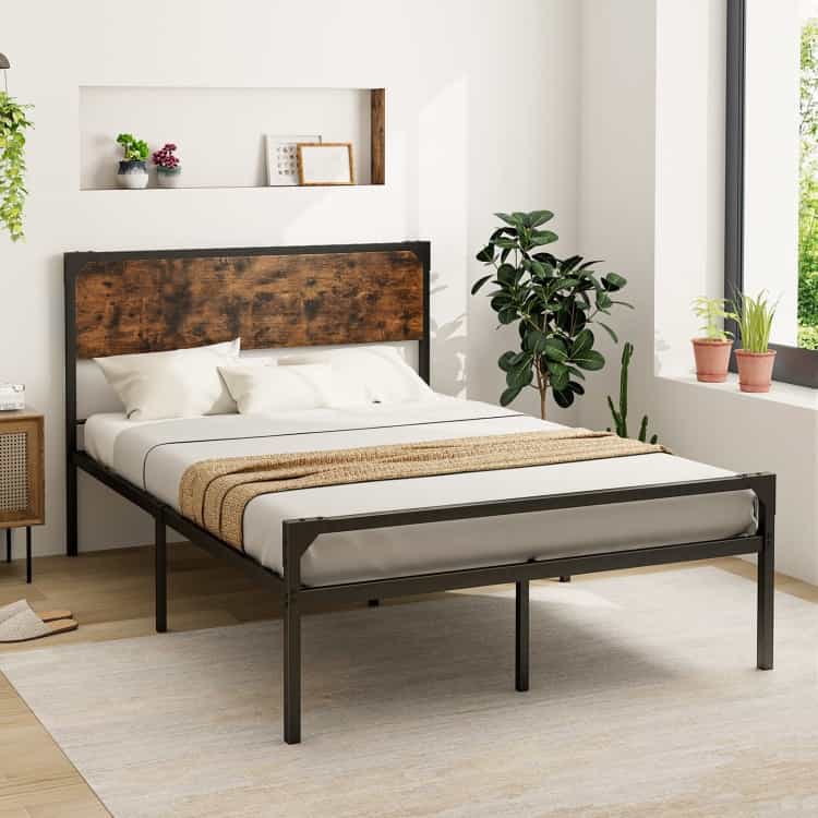 Platform Full/Queen Bed With Rustic Headboard And Footboard-Full Size