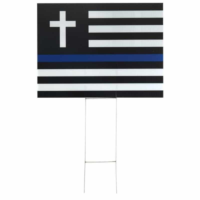 Yard Sign Thin Blue Line Flag With Cross
