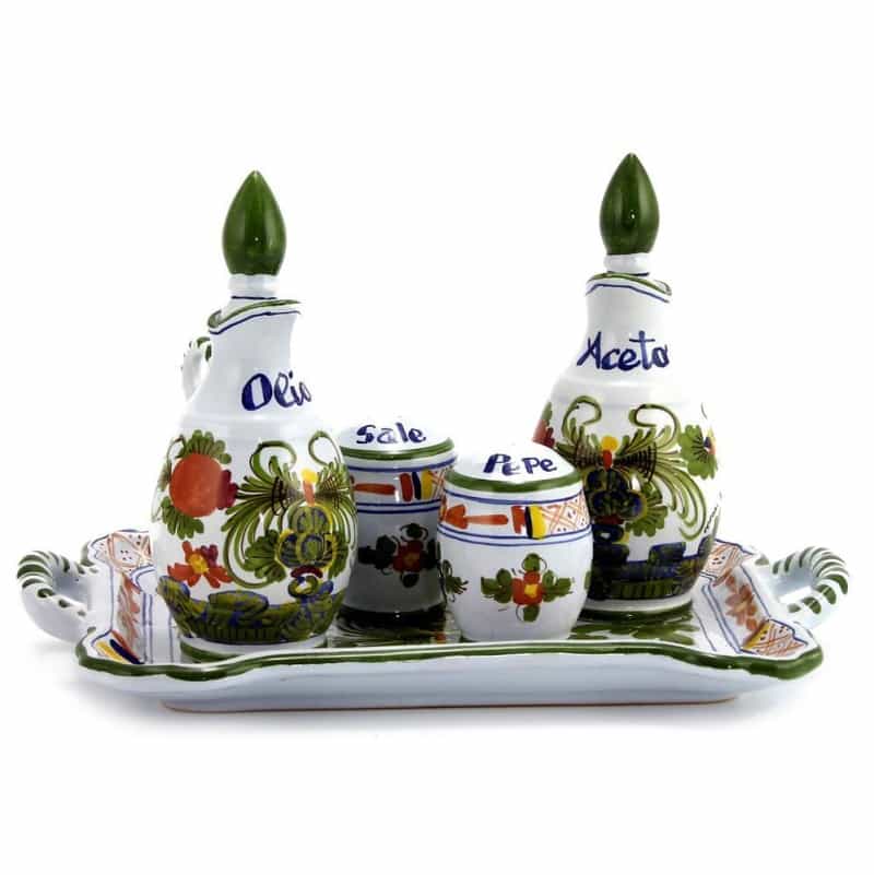 Faenza-Carnation: Oil And Vinegar Salt And Pepper Menage
