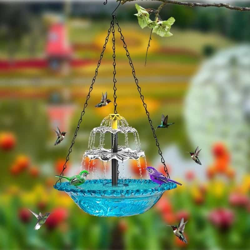 Solar Hanging Bird Bath Fountain For Outdoors
