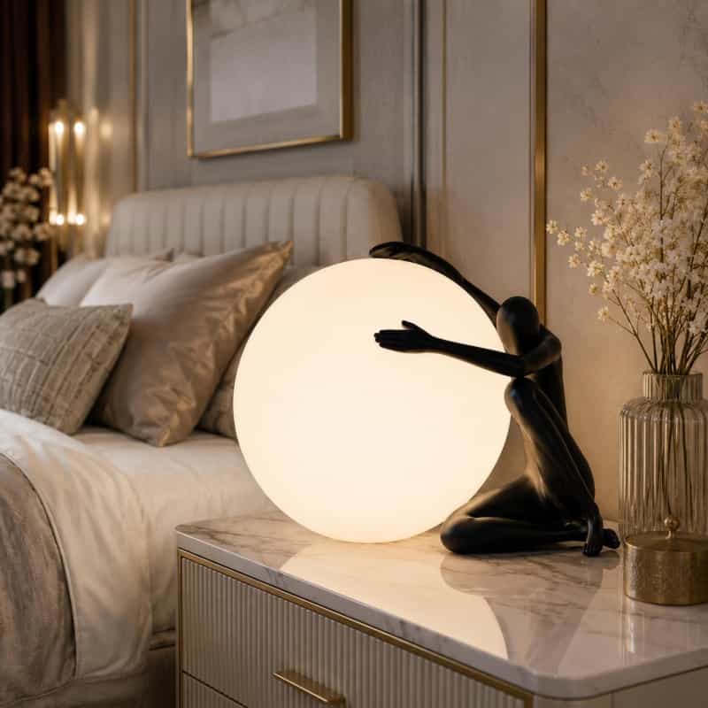 Modern Sculptural Table Lamp, Human Figure Globe Light