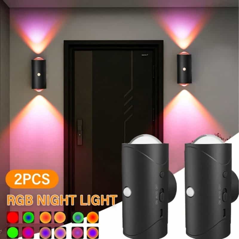 2Pcs Led Motion Sensor Wall Lights, Rechargeable Led Night Lights Rgb Gradient Ambient Light, Dimmable Indoor Lamps, Magnetic Step Lights Suitable For Hallways, Bedside, Desks, Closets, And Emergency Use