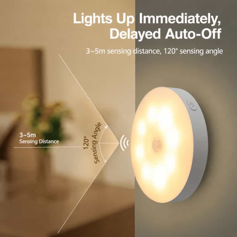 5Pcs Magnetic Motion Sensor Night Lights, Dual Mode (Auto/Always-On) Under Cabinet Lighting