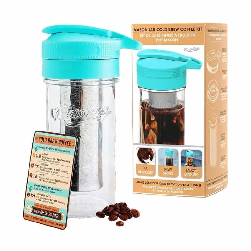Masontops Wide Mouth Teal Cold Brew Coffee Kit With Jar