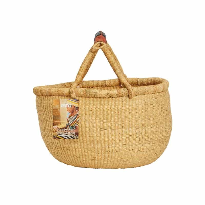 Ayeya Handwoven Market Style Grass Basket Neutral Colors 15" X 9" X 14"