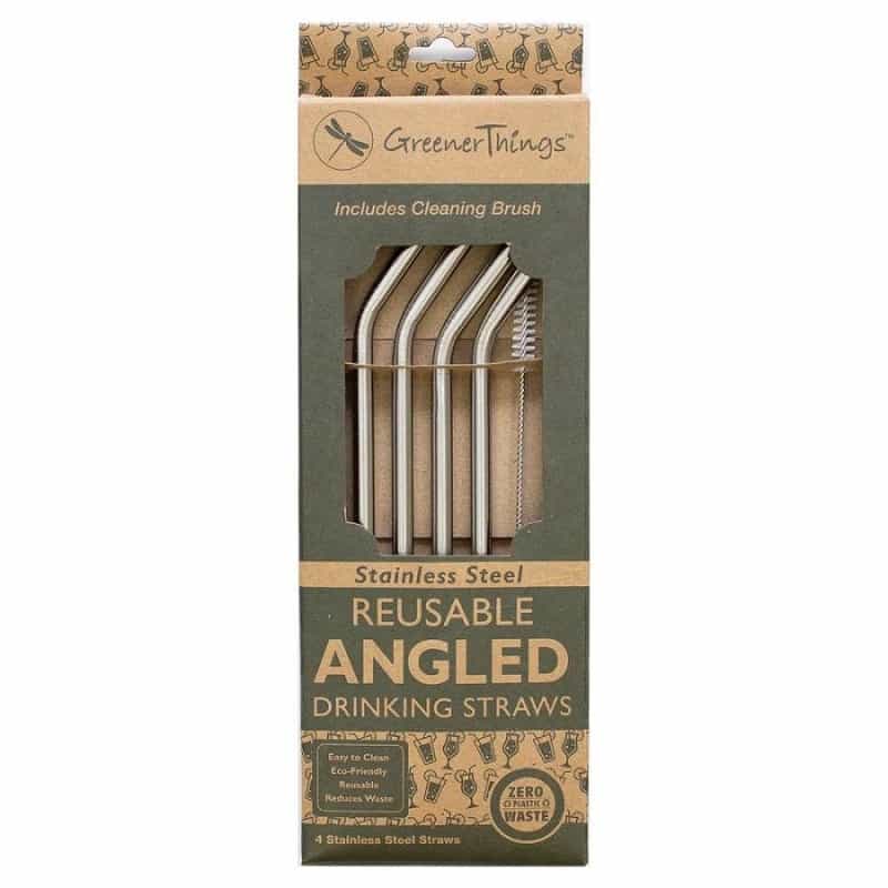 Greener Things Angled Stainless Steel Straws 4 Pack