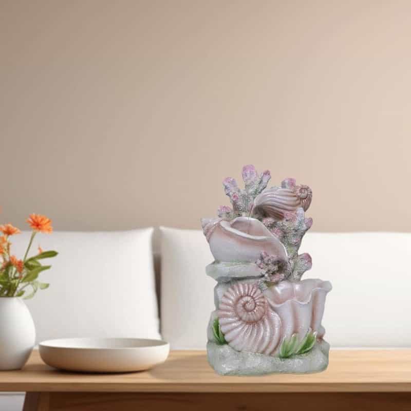 Ferrisland 3-Tier 15.7" H Waterfall Fountain Pink Resin Coral And Shell