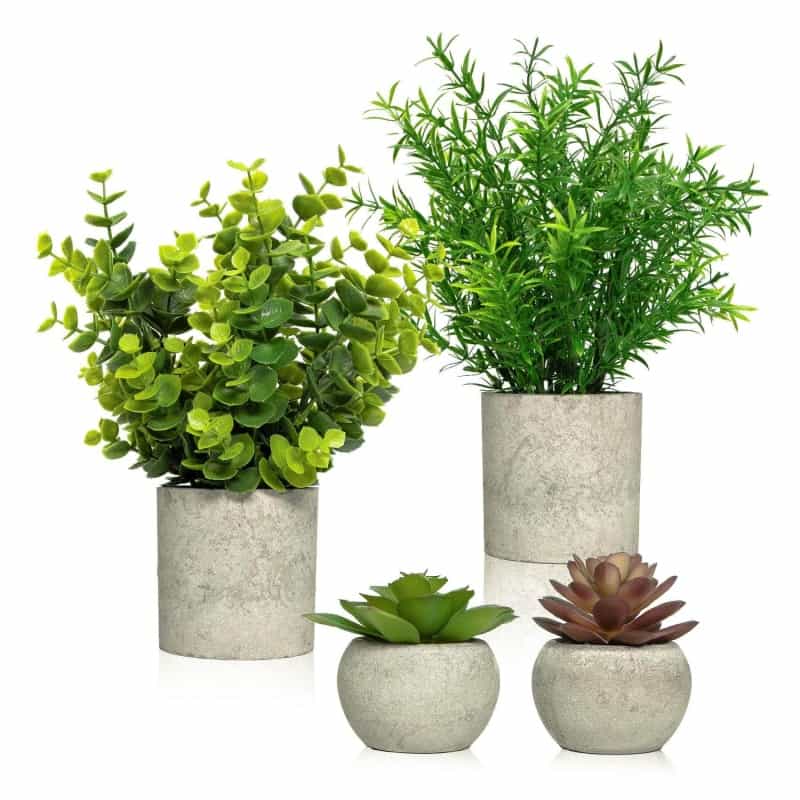 Ferrisland 4Pcs Fake Plants Artificial Decor With Pot