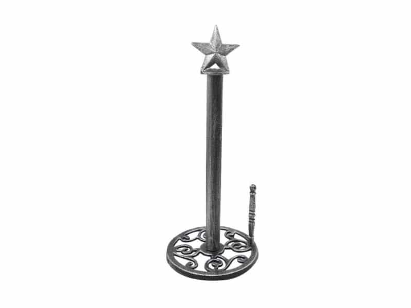 Rustic Silver Cast Iron Texas Star Kitchen Paper Towel Holder 16"