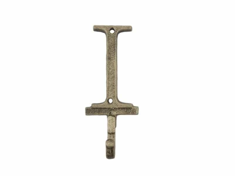 Rustic Gold Cast Iron Letter I Alphabet Wall Hook 6"