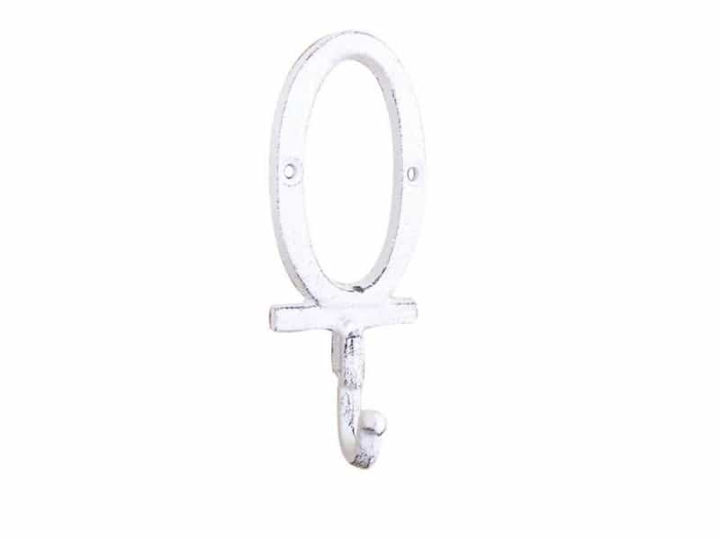 Whitewashed Cast Iron Letter O Alphabet Wall Hook 6"