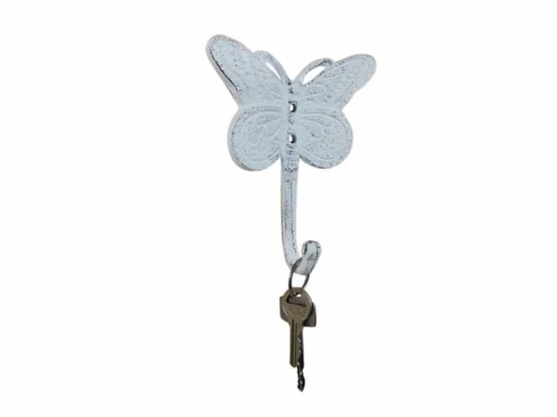 Whitewashed Cast Iron Butterly Decorative Metal Wall Hook 5"
