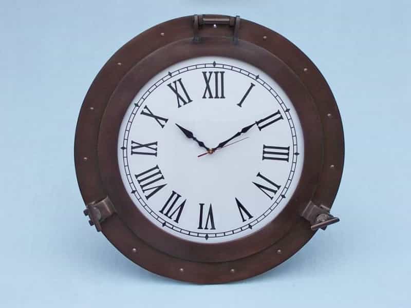 Bronzed Deluxe Class Porthole Clock 24"