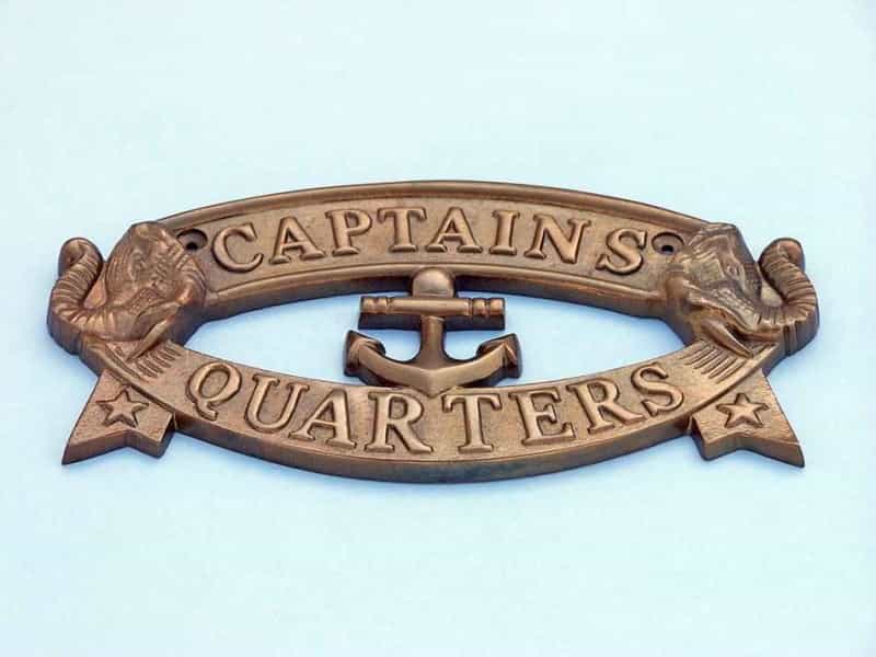 Antique Brass Captain's Quarters Sign 9"