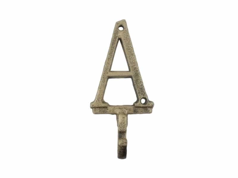 Rustic Gold Cast Iron Letter A Alphabet Wall Hook 6"