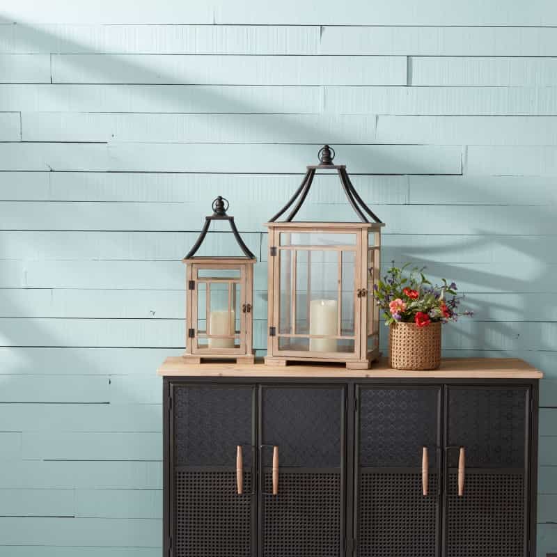 Lantern (Set Of 2) 23"H, 31"H Wood/Metal