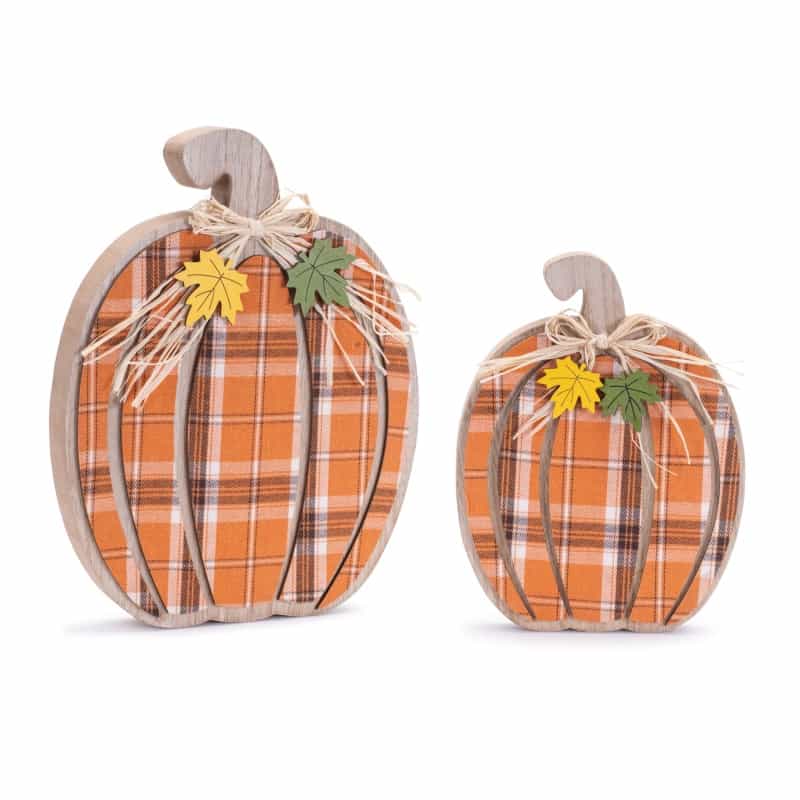 Plaid Pumpkin (Set Of 2) 9.5"H, 12"H Wood