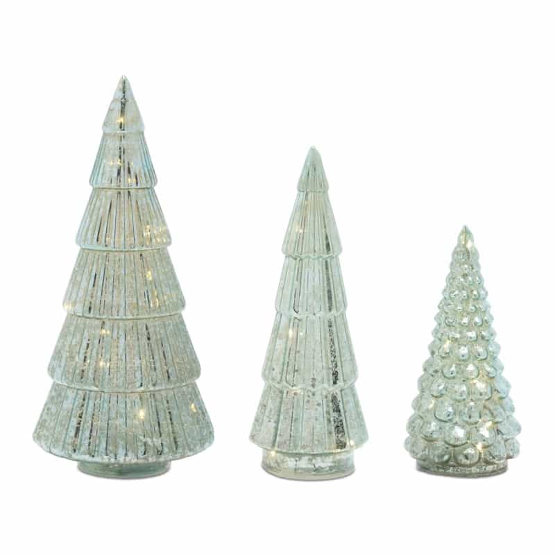 Led Tree (Set Of 3) 7.25"H, 9.5"H, 11.5"H Glass 3 Aa Batteries Not Included 6 Hr Timer
