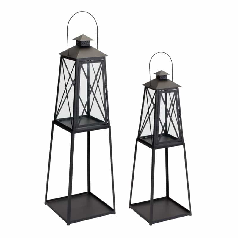 Lantern (Set Of 2) 10.75"L X 33"H, 12.25"L X 41"H Iron/Glass