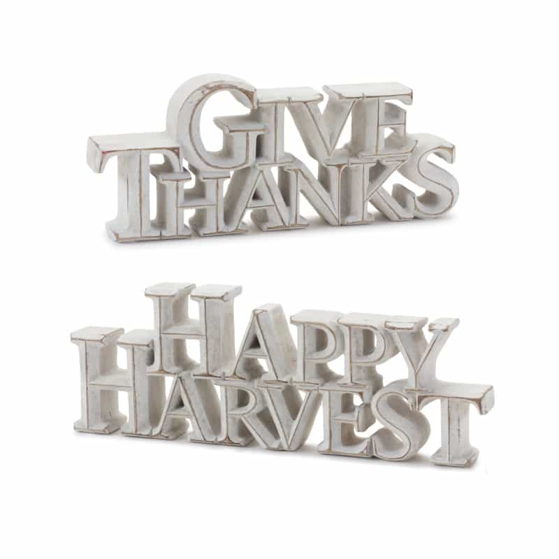 Happy Harvest And Give Thanks Sign (Set Of 2) 7.75"L X 3.75"H, 9.75"L X 3.5"H Resin