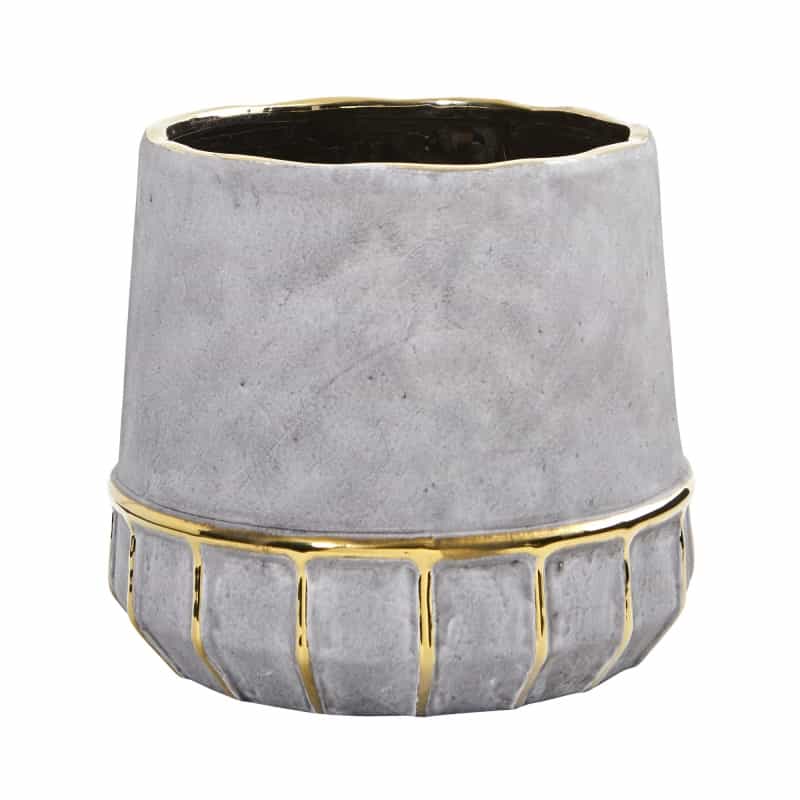 8.5” Regal Stone Decorative Planter With Gold Accents