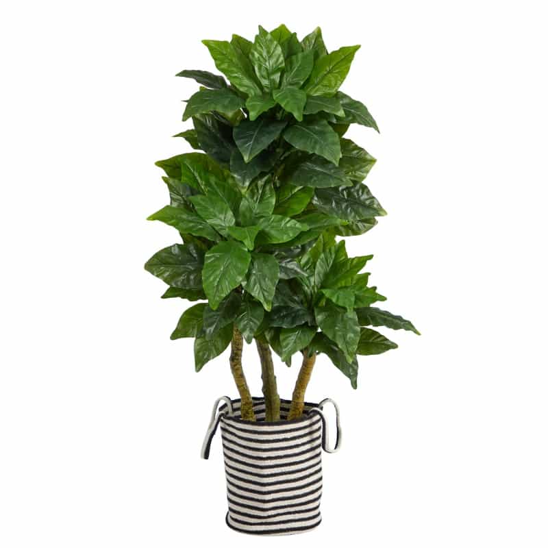 5’ Bird Nest Tree In Handmade Black And White Natural Jute And Cotton Planter Uv Resistant