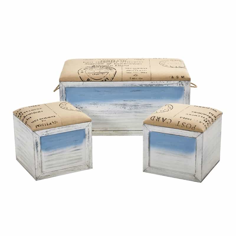 Ocean Breeze Storage Boxes, Bench And Seating Set (Set Of 3)