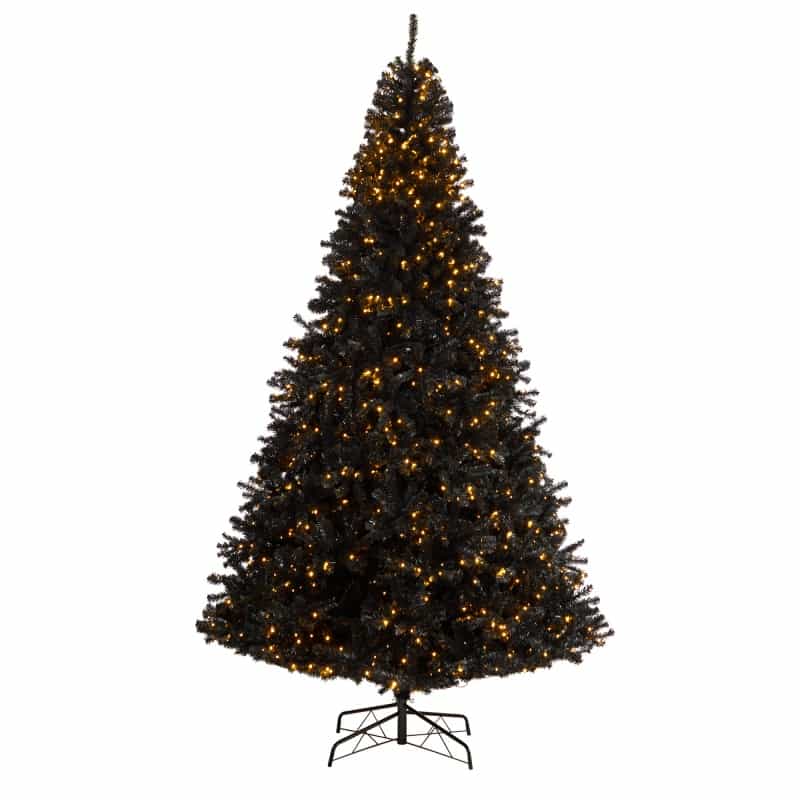 10’ Black Artificial Christmas Tree With 950 Clear Led Lights And 3056 Tips