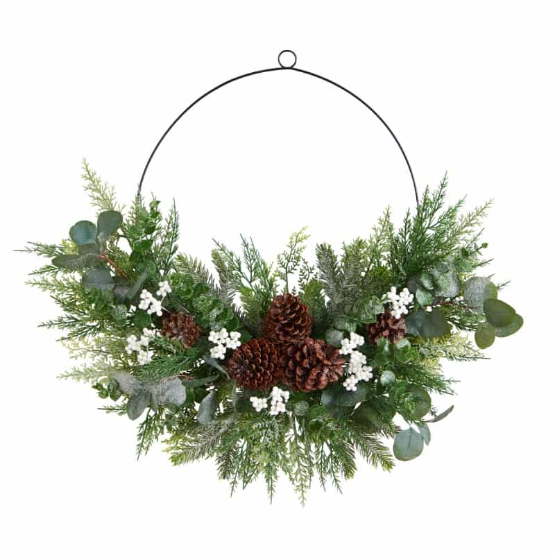 28” Christmas Pine, Eucalyptus, And Berries Metal Circlet Artificial Wreath