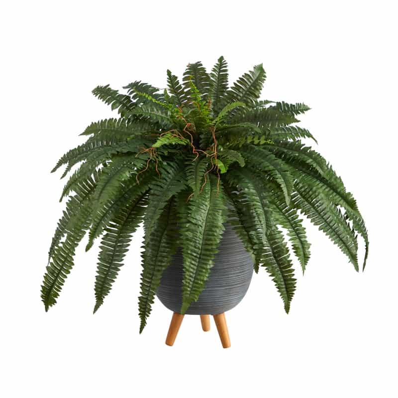 2.5’ Boston Fern Artificial Plant In Gray Planter With Stand