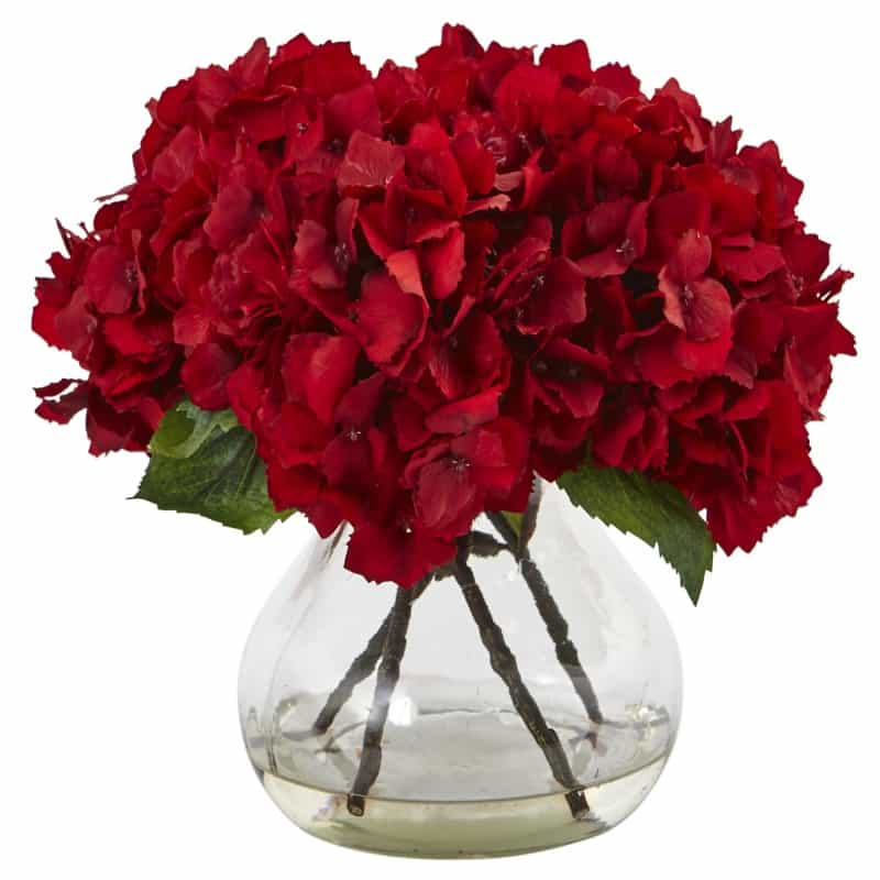 Red Hydrangea With Vase Silk Flower Arrangement