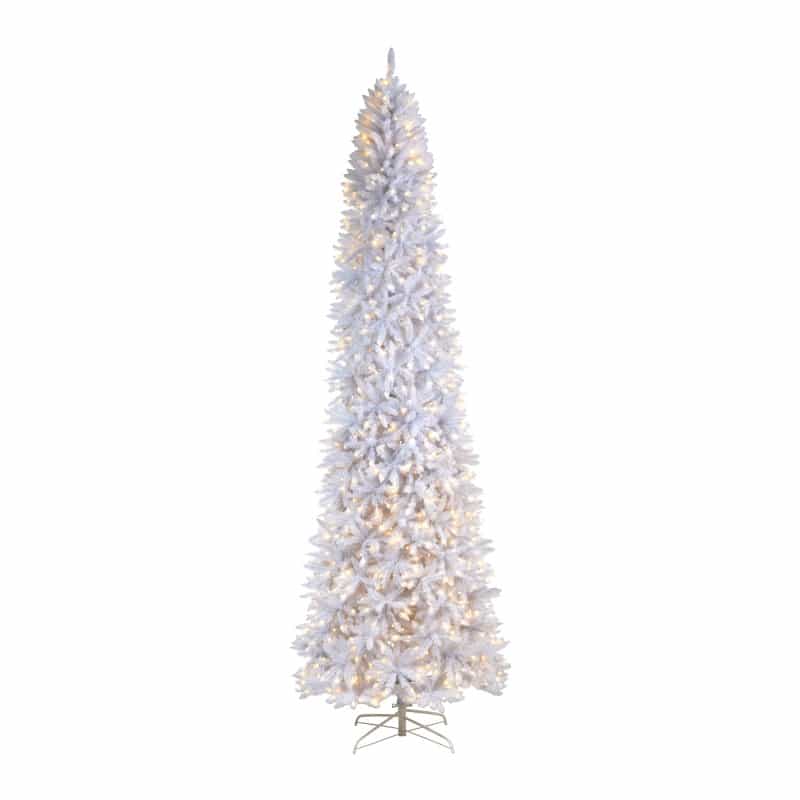 11’ Slim White Artificial Christmas Tree With 950 Warm White Led Lights And 2836 Bendable Branches