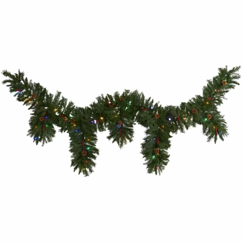 9' X 12” Hanging Icicle Artificial Christmas Garland With 50 Multicolored Led Lights, Berries And Pine Cones