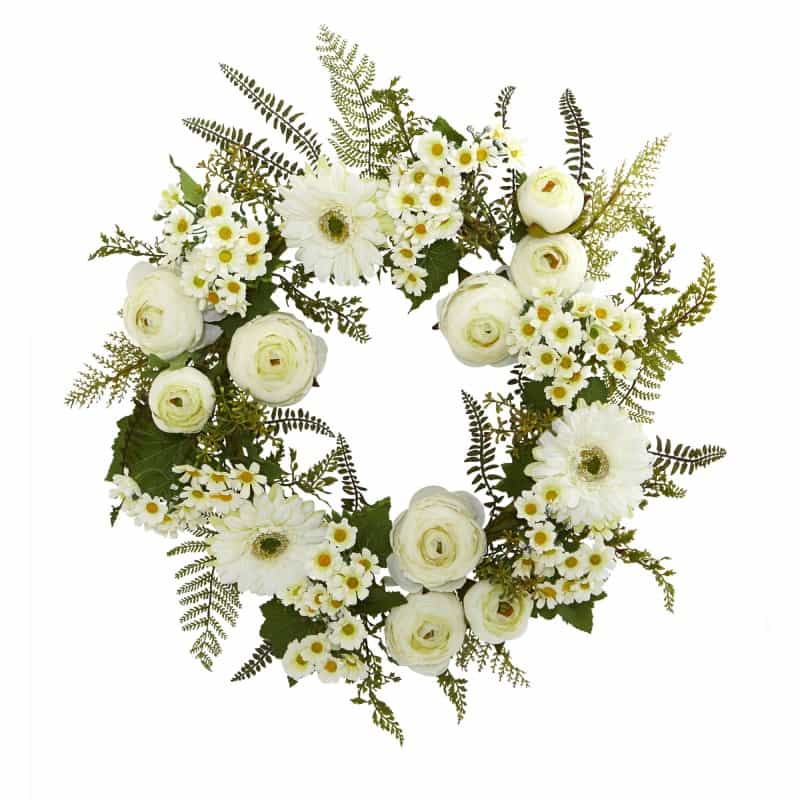 24” Mixed Daisy’S And Ranunculus Wreath