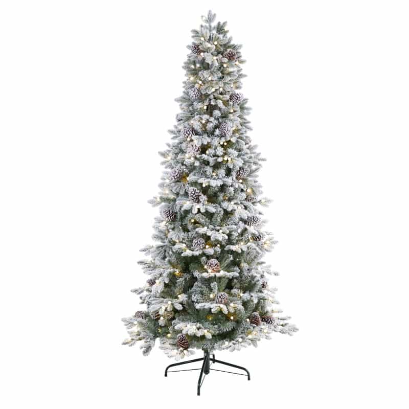 7.5' Flocked Alaskan Pre-Lit Artificial Christmas Tree 350 Led Lights And 2155 Bendable Branches