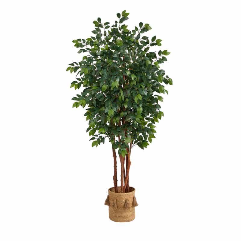 7’ Sakaki Artificial Tree In Handmade Natural Jute Planter With Tassels