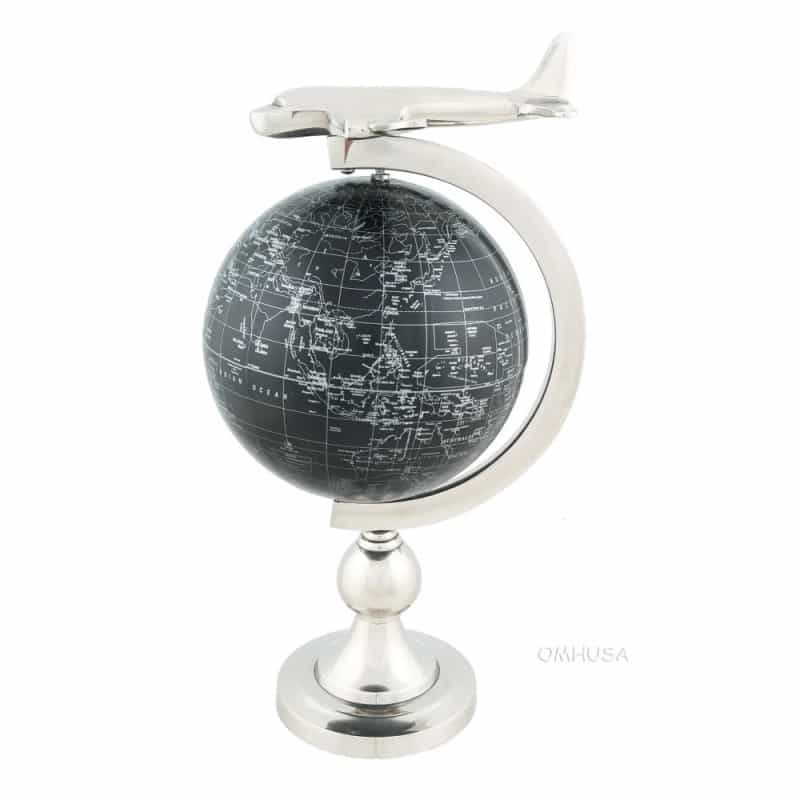 Airplane On Globe W Brass Stand