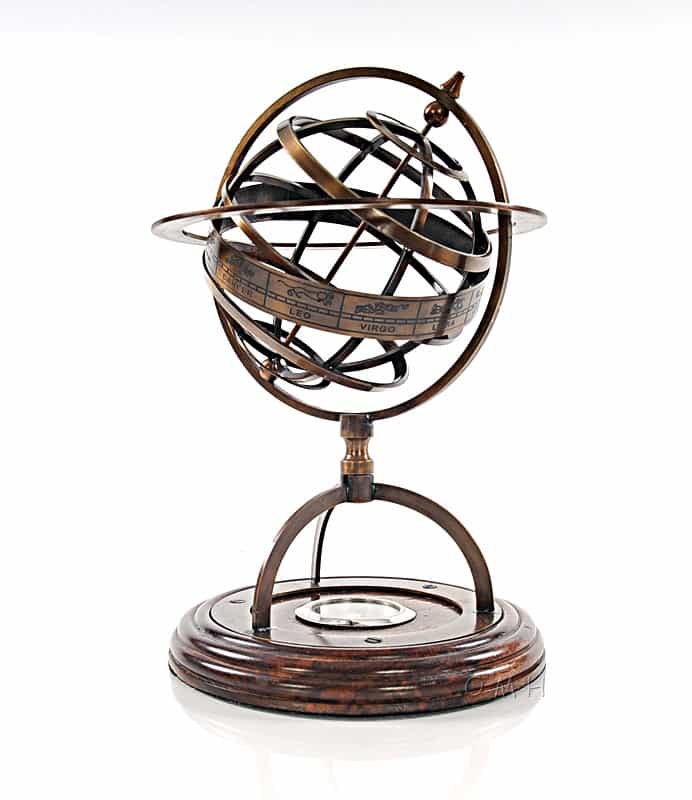 Brass Armillary With Compass On Wood Base