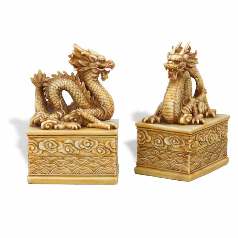 Dragon Ivory Bookends / Set Of 2